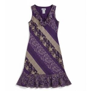 American Basics Purple Floral Sleeveless Dress with Ruffle Detail